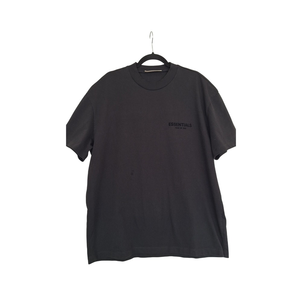 Fear of God Essentials Mens Black Flocked Logo Oversized T-Shirt Size L